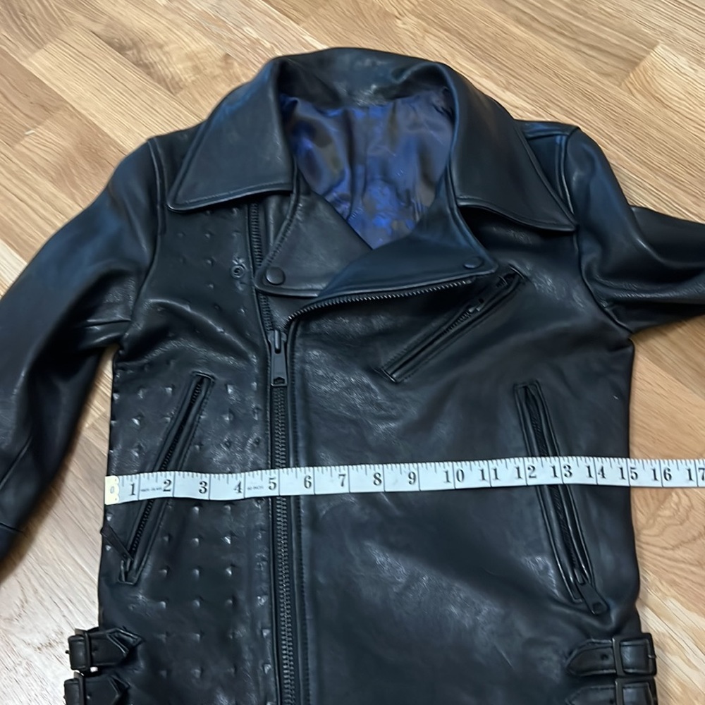 Black Genuine leather moto jacket - Picture 12 of 14